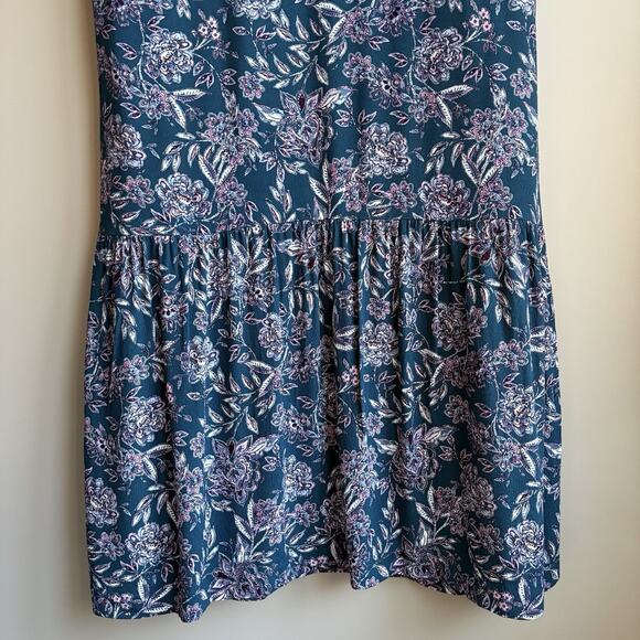 Garnet Hill Teal Floral Paisley V-neck Fit & Flare Dress Lined Pockets 12 Boho - Picture 8 of 16